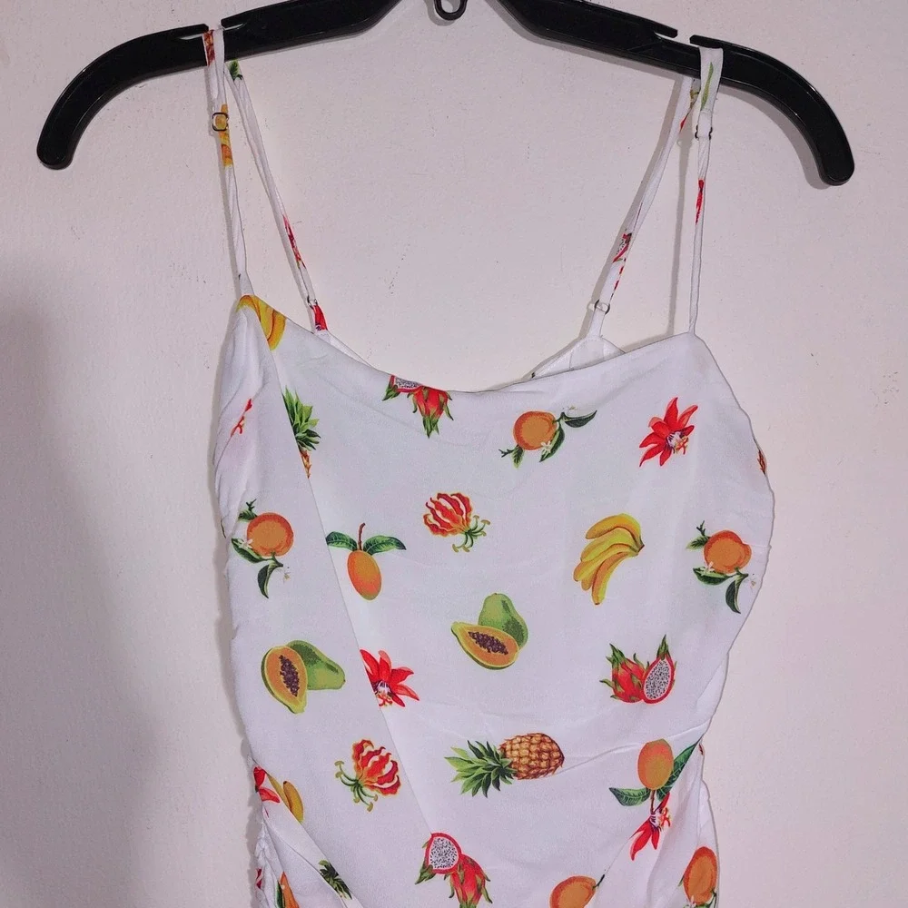 WEWOREWHAT Fruit Print Ruched Spaghetti Strap Mini Dress XS - Picture 6 of 15